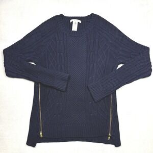 Cabi Navy Blue Cable Knit Side Zip Sweater Style 899 Womens Medium